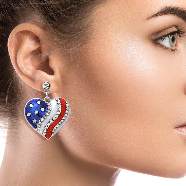 American Flag Heart Metal Earrings