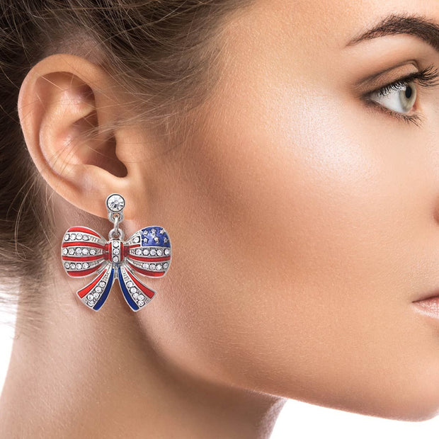 American Flag Ribbon Metal Earrings