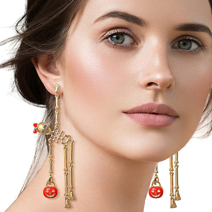 Gold Spooky Skeleton Dangle Earrings