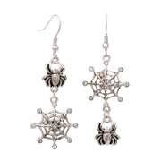 Silver Spider and Web Earrings