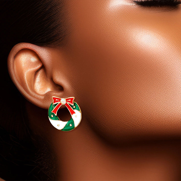 Charming Holiday Duo: Stocking and Wreath Mismatched Studs