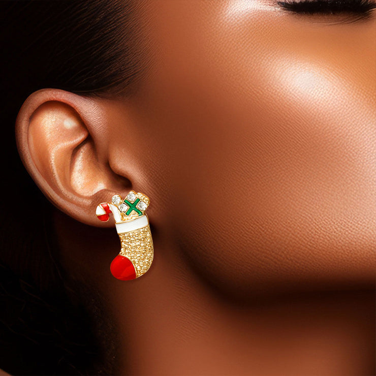 Charming Holiday Duo: Stocking and Wreath Mismatched Studs