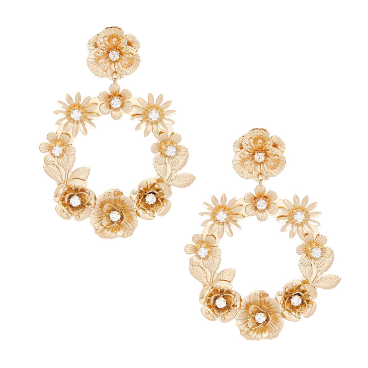 Drop Burnished Gold Flower Wreath Earrings Women