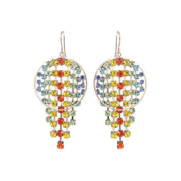 Rainbow Fringe Circle Earrings