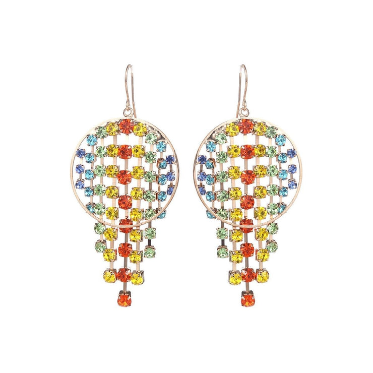 Rainbow Fringe Circle Earrings