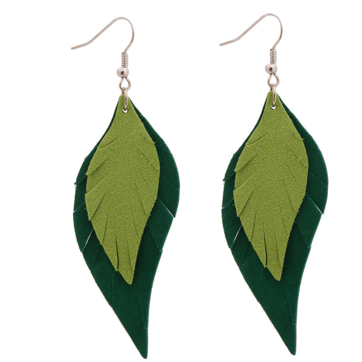 Genuine Leather Green Earrings