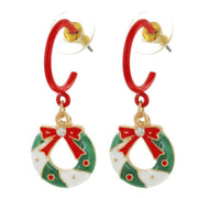 Festive Wreath Delight: Xmas Charm Hoop Earrings