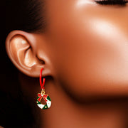 Festive Wreath Delight: Xmas Charm Hoop Earrings