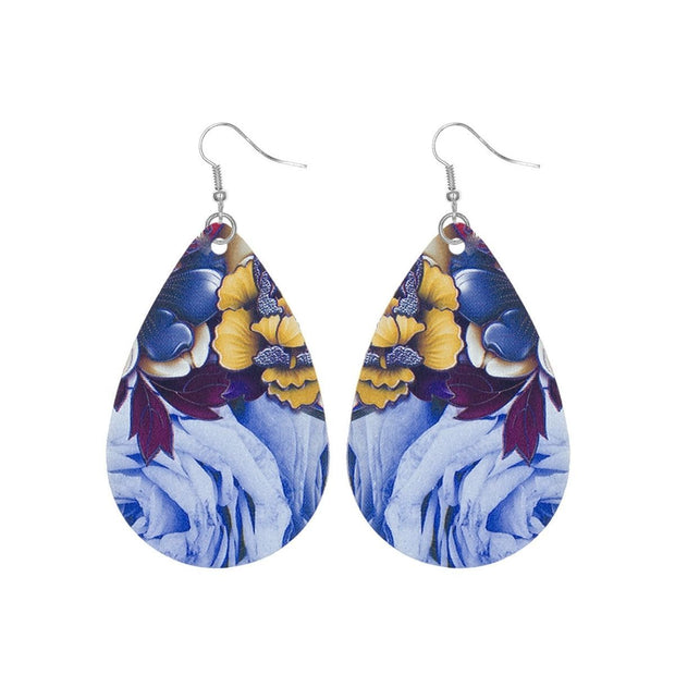 Various Flower Printed Teardrop Earrings