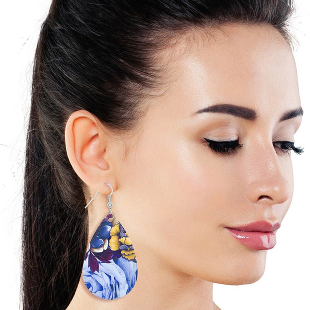 Various Flower Printed Teardrop Earrings