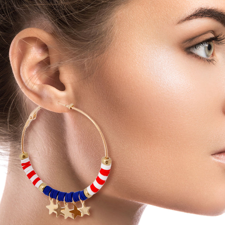 American Flag Star Dangle Hoops