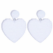 White Seed Bead Heart Earrings