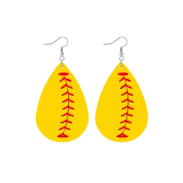 Mustard Yellow Softball Teardrop Earrings