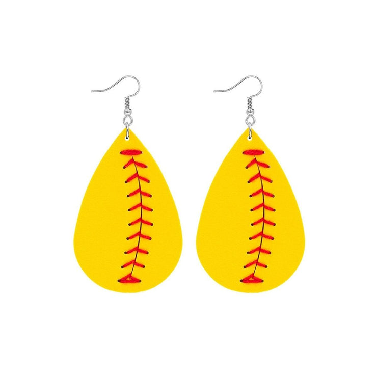 Mustard Yellow Softball Teardrop Earrings