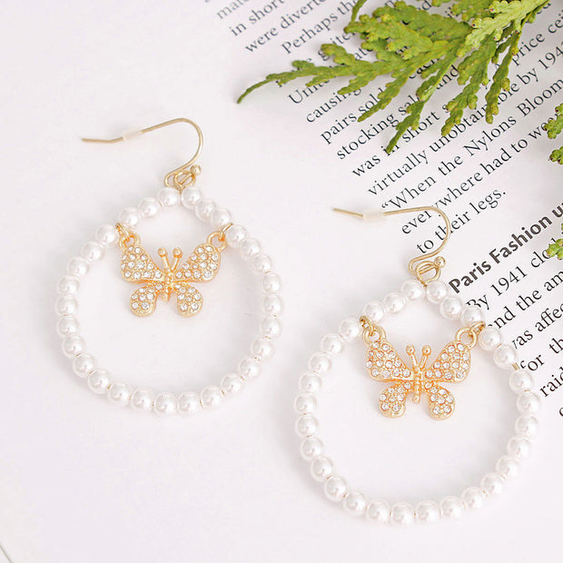 Gold Butterfly in Pearl Drop Hoops