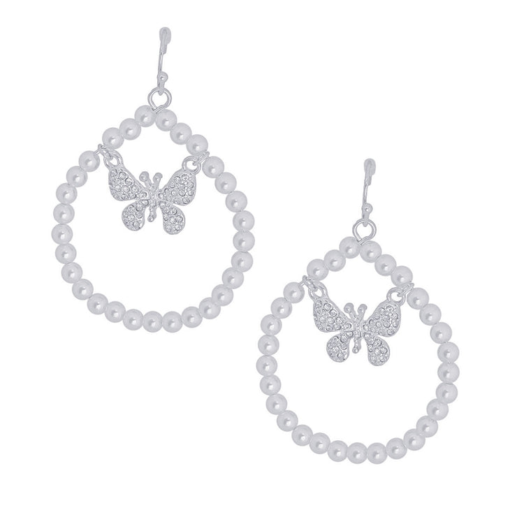 Silver Butterfly in Pearl Drop Hoops