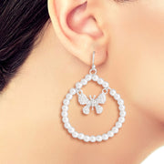 Silver Butterfly in Pearl Drop Hoops