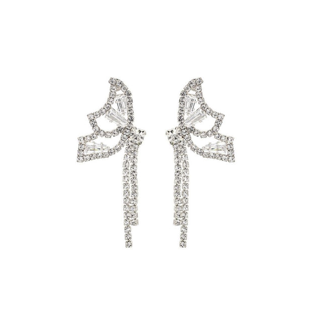 Silver Rhinestone Butterfly Tail Studs