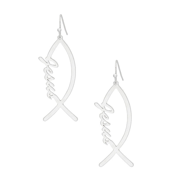 Fish Hooks Jesus Fish Silver Earrings for Women