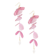 Fish Hook Pink Filigree Petal Dangle Earrings