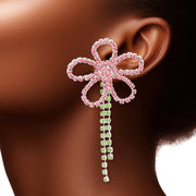 Jacket Pink Green Stone Daisy Earrings for Women