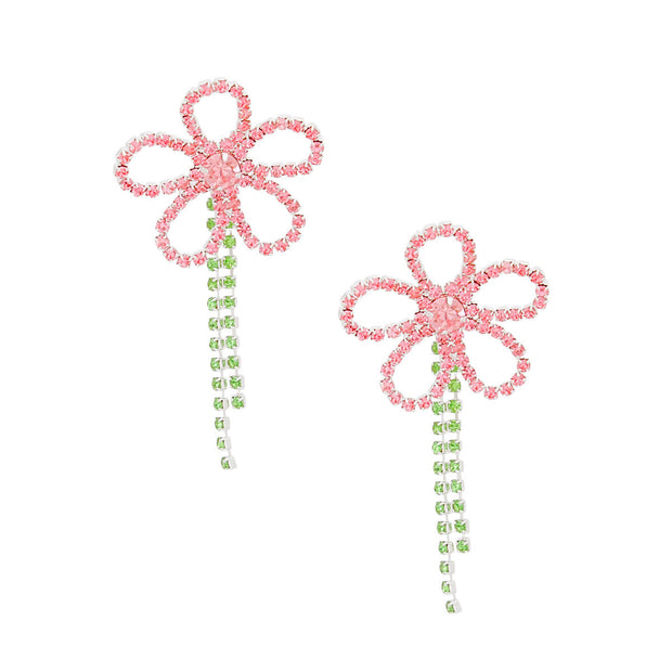 Jacket Pink Green Stone Daisy Earrings for Women