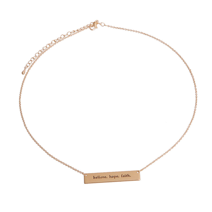 Gold Believe Faith Hope Plate Necklace