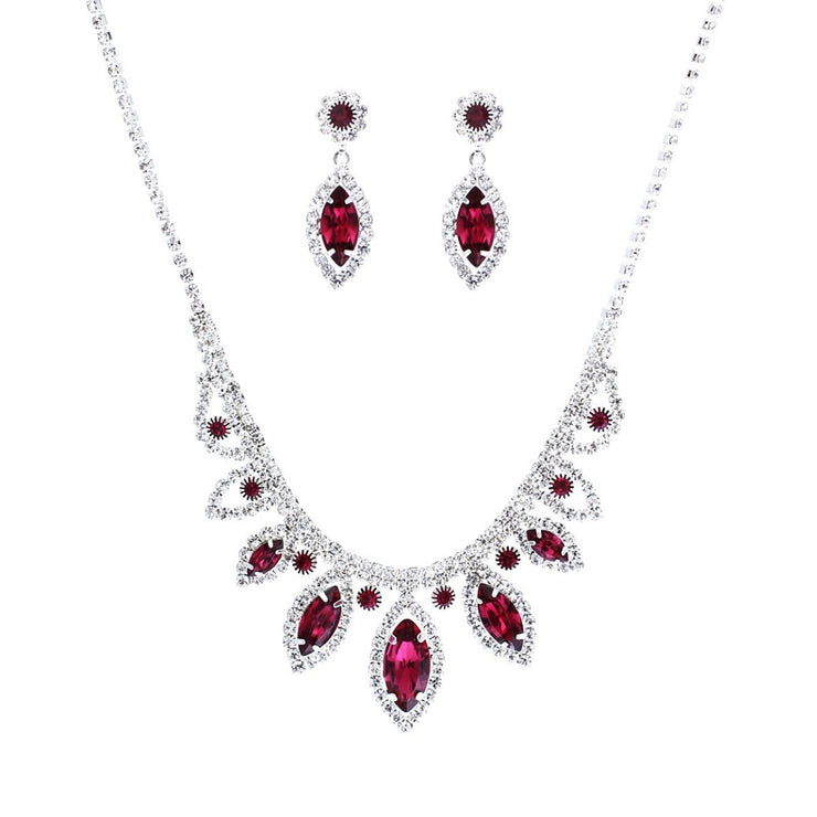 Fuchsia Marquise Crystal Silver Set