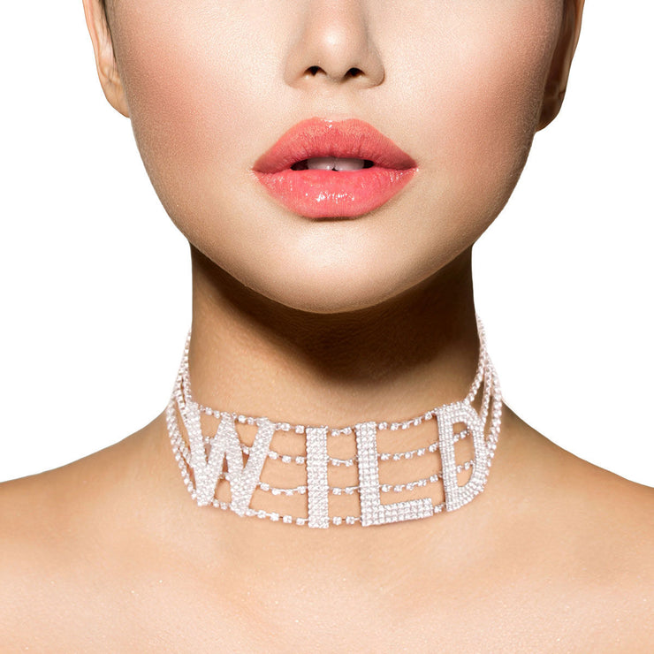 Silver WILD 4 Row Rhinestone Choker