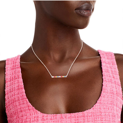 Rainbow Bar Silver Chain Necklace