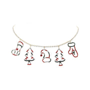 Radiant Rhinestone Cheer: Red and Green Xmas Charm Choker