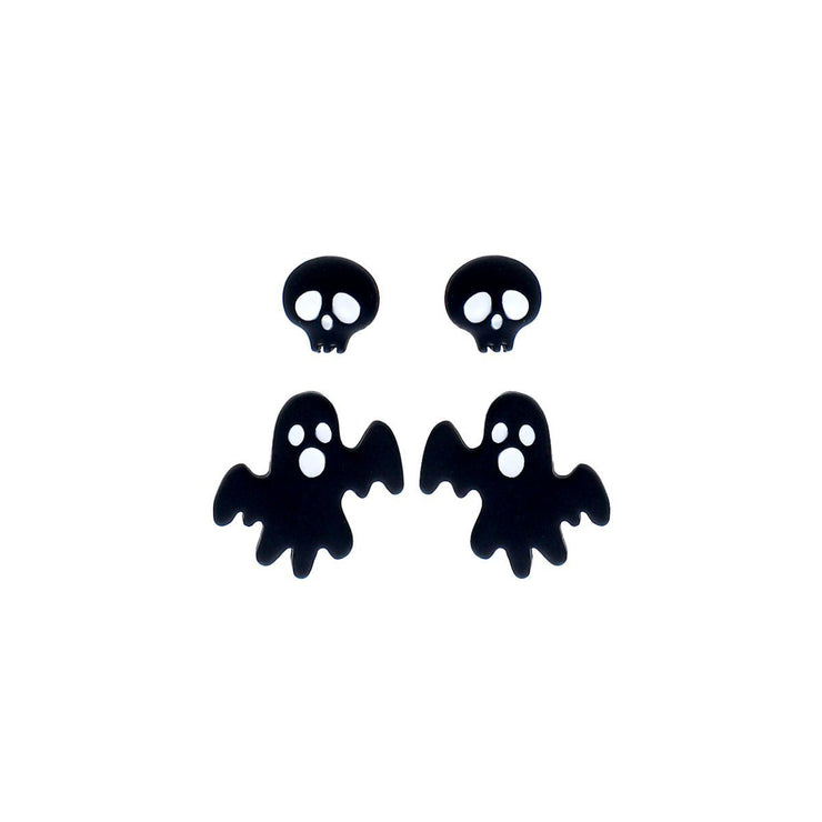 2 Pair Black Spooky Studs