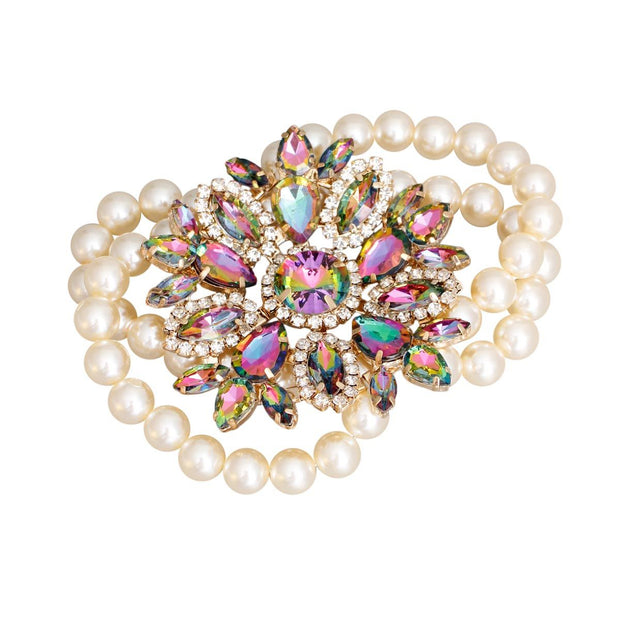 Radiant Pink Green Cream Pearl Bracelet