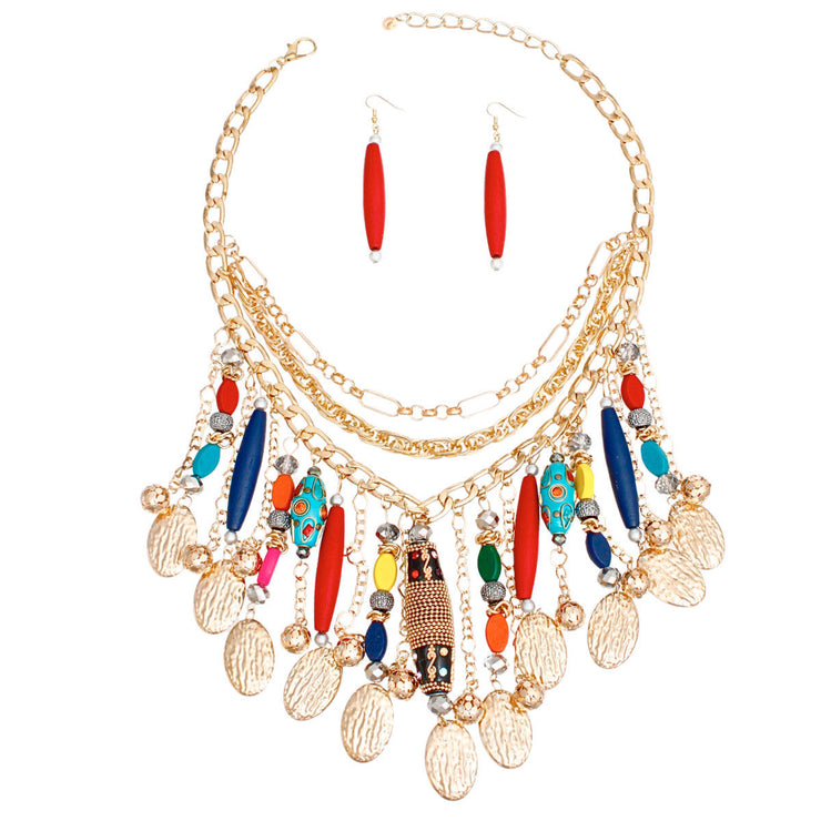 Necklace Gold Chain Ornamental Layered Fringe Set