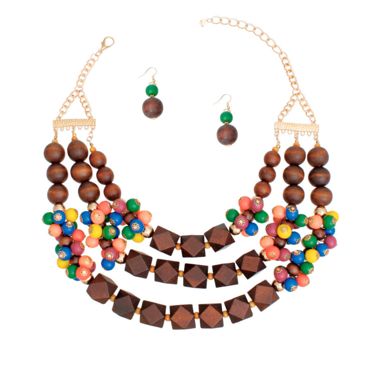 Necklace Wooden Cluster Bead Striking Set Women