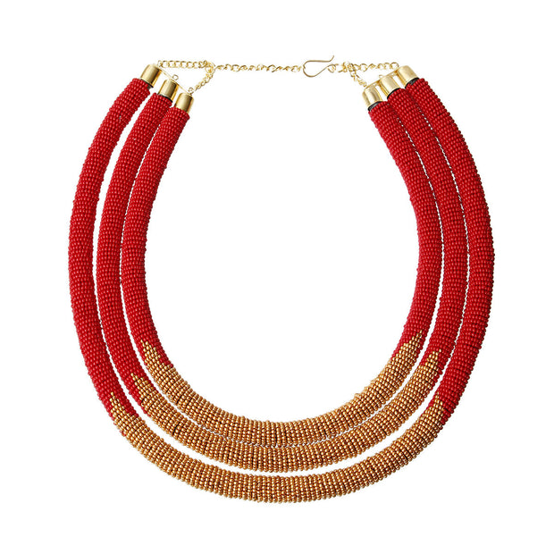 Red Zulu Maasai Beaded Necklace