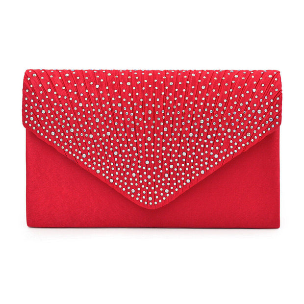 Clutch Red Ruched Rhinestone Bag for Women