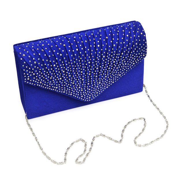 Clutch Blue Ruched Rhinestone Bag for Women