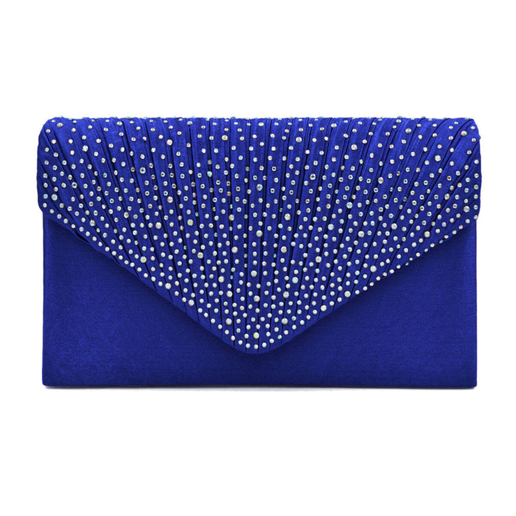 Clutch Blue Ruched Rhinestone Bag for Women