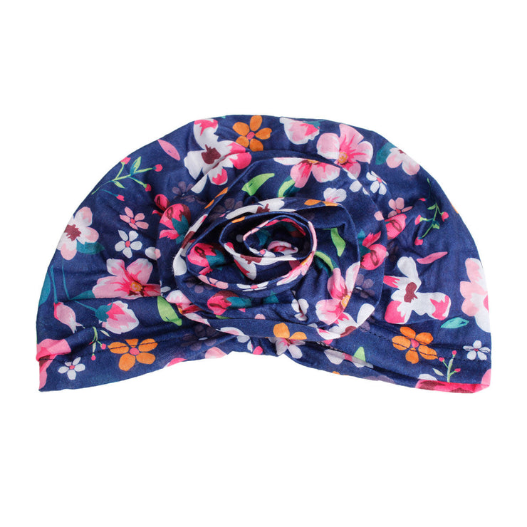 Navy Floral Flower Knot Turban