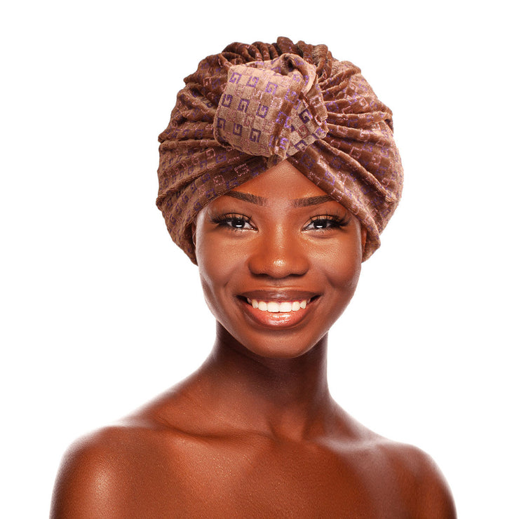 Velvet Dreams: Brown Monogram Turban