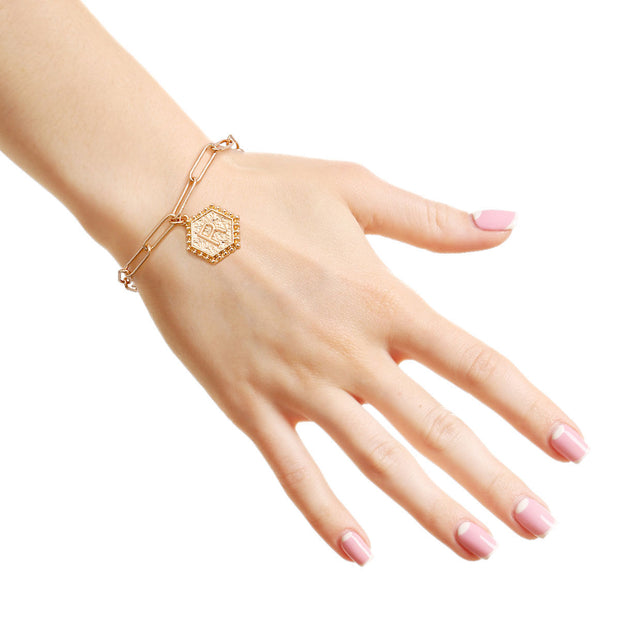 R Hexagon Initial Charm Bracelet