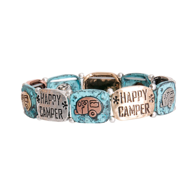 Patina Metal Happy Camper Engraved Bracelet