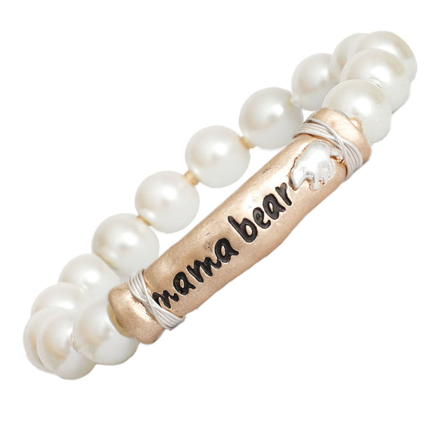 Pearl Gold Mama Bear Bracelet