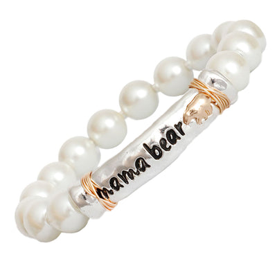 Pearl Silver Mama Bear Bracelet