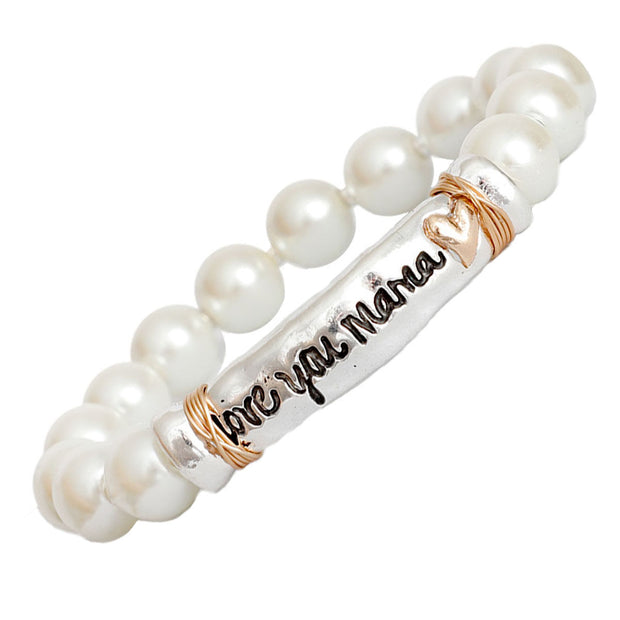 Pearl Silver Love You Mama Bracelet