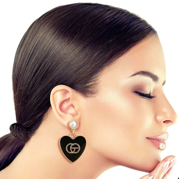 Black & Gold Hearts: Metal Earrings