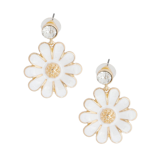 White Metal Daisy Earrings