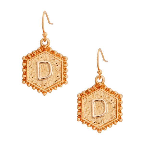 D Hexagon Initial Earrings