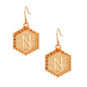 N Hexagon Initial Earrings